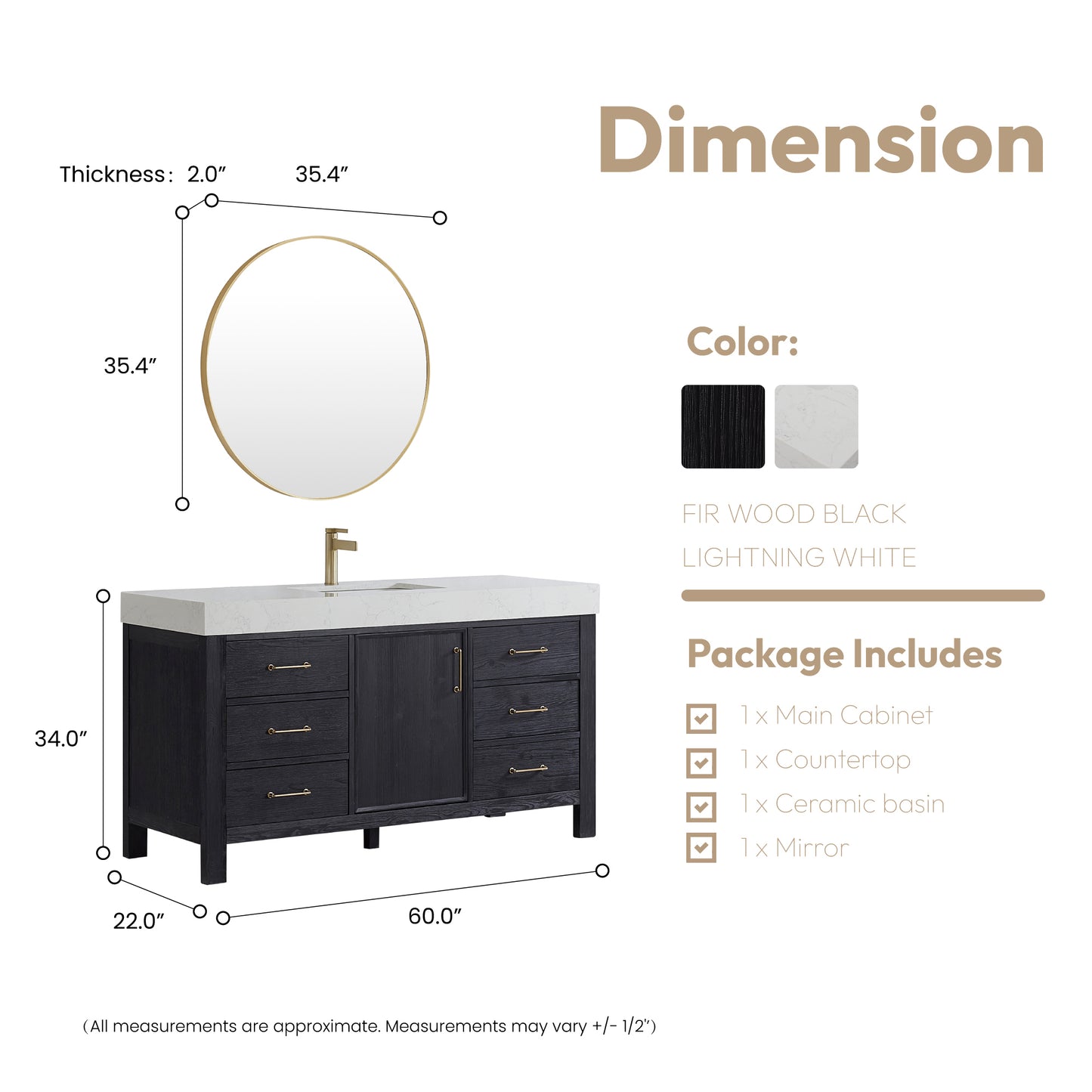 León 60" Free-standing Single Bathroom Vanity in Fir Wood Black