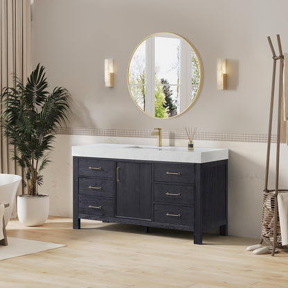 León 60" Free-standing Single Bathroom Vanity in Fir Wood Black
