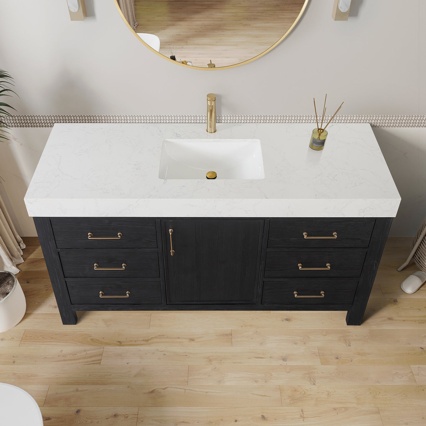 León 60" Free-standing Single Bathroom Vanity in Fir Wood Black