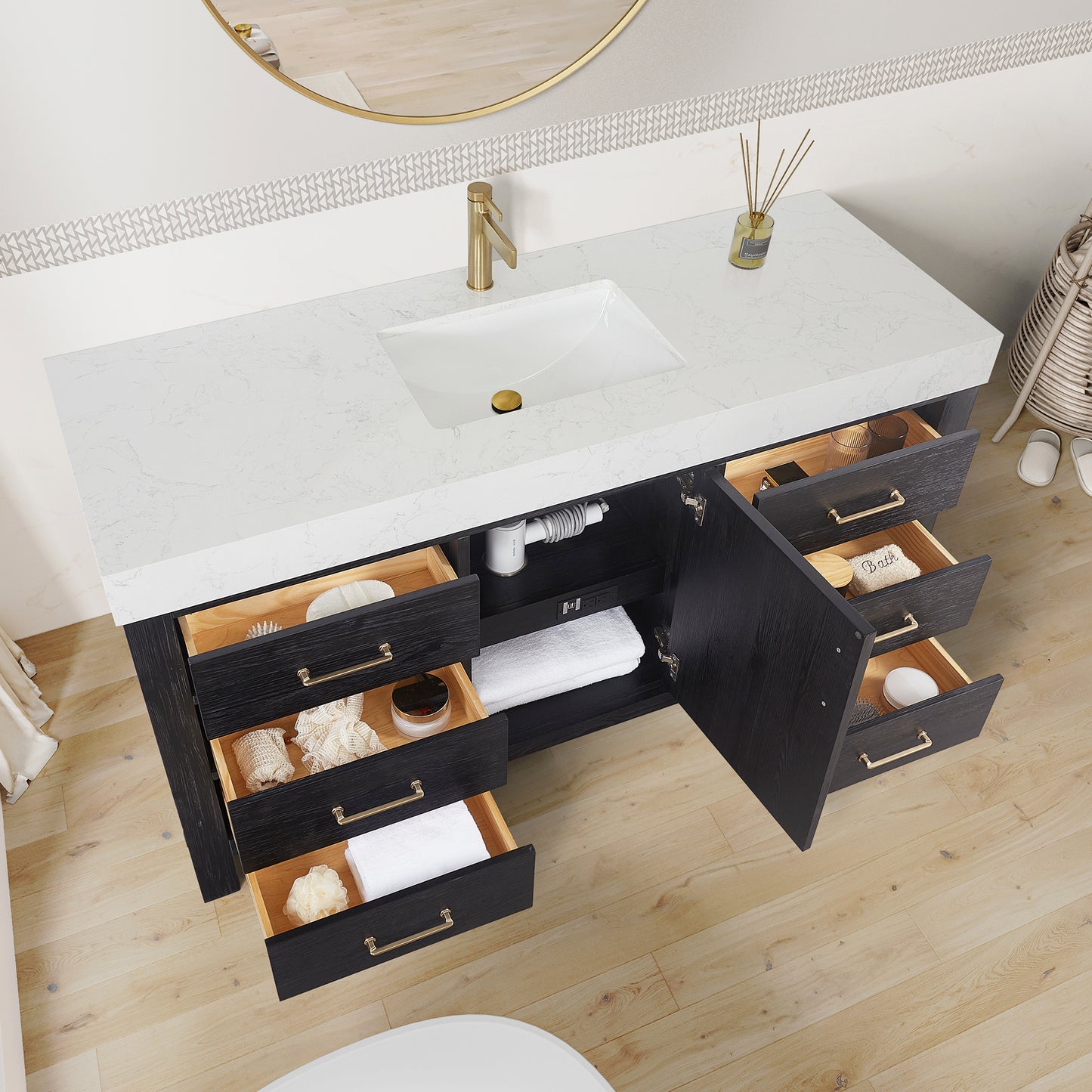 León 60" Free-standing Single Bathroom Vanity in Fir Wood Black