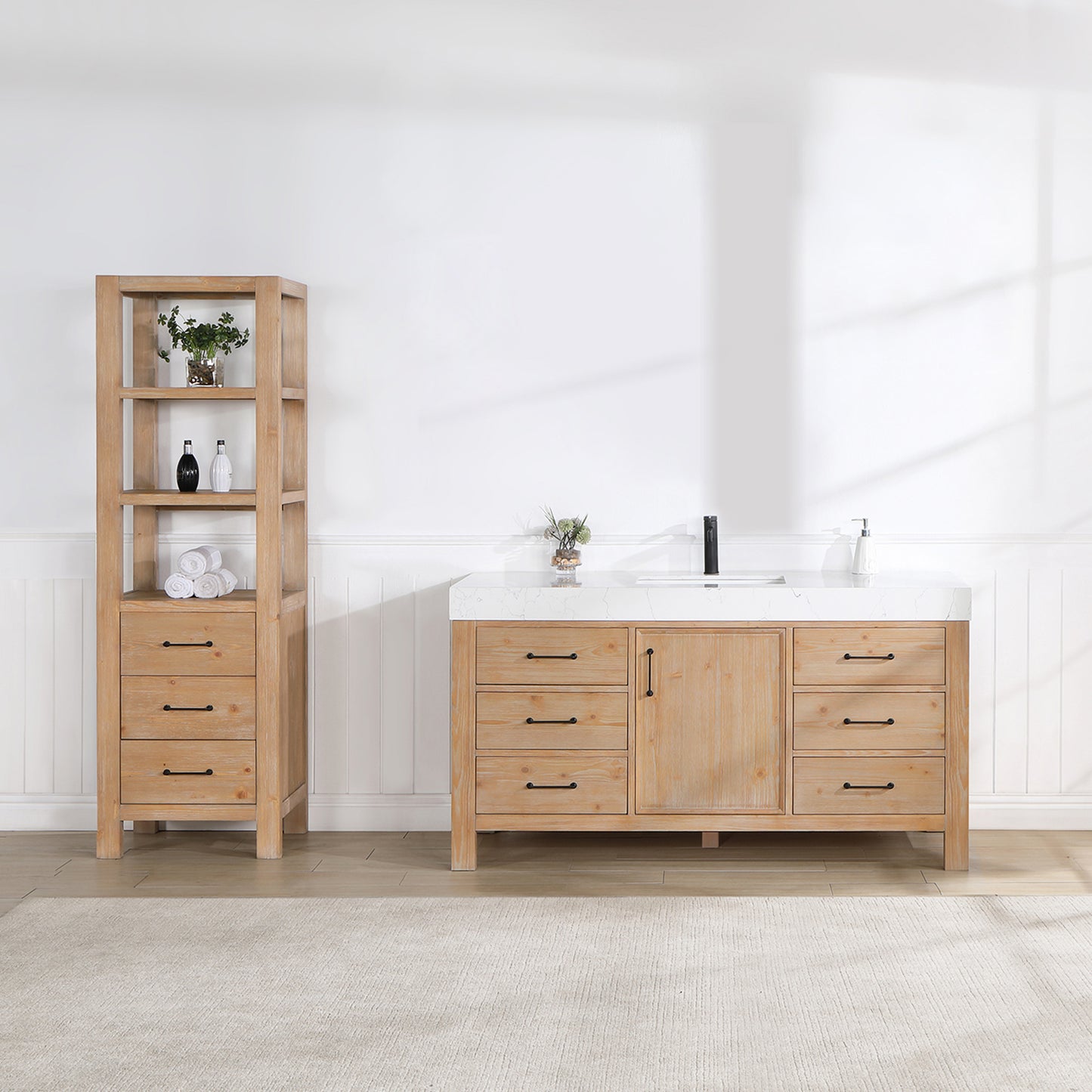 León 60" Free-standing Single Bathroom Vanity in Fir Wood Brown