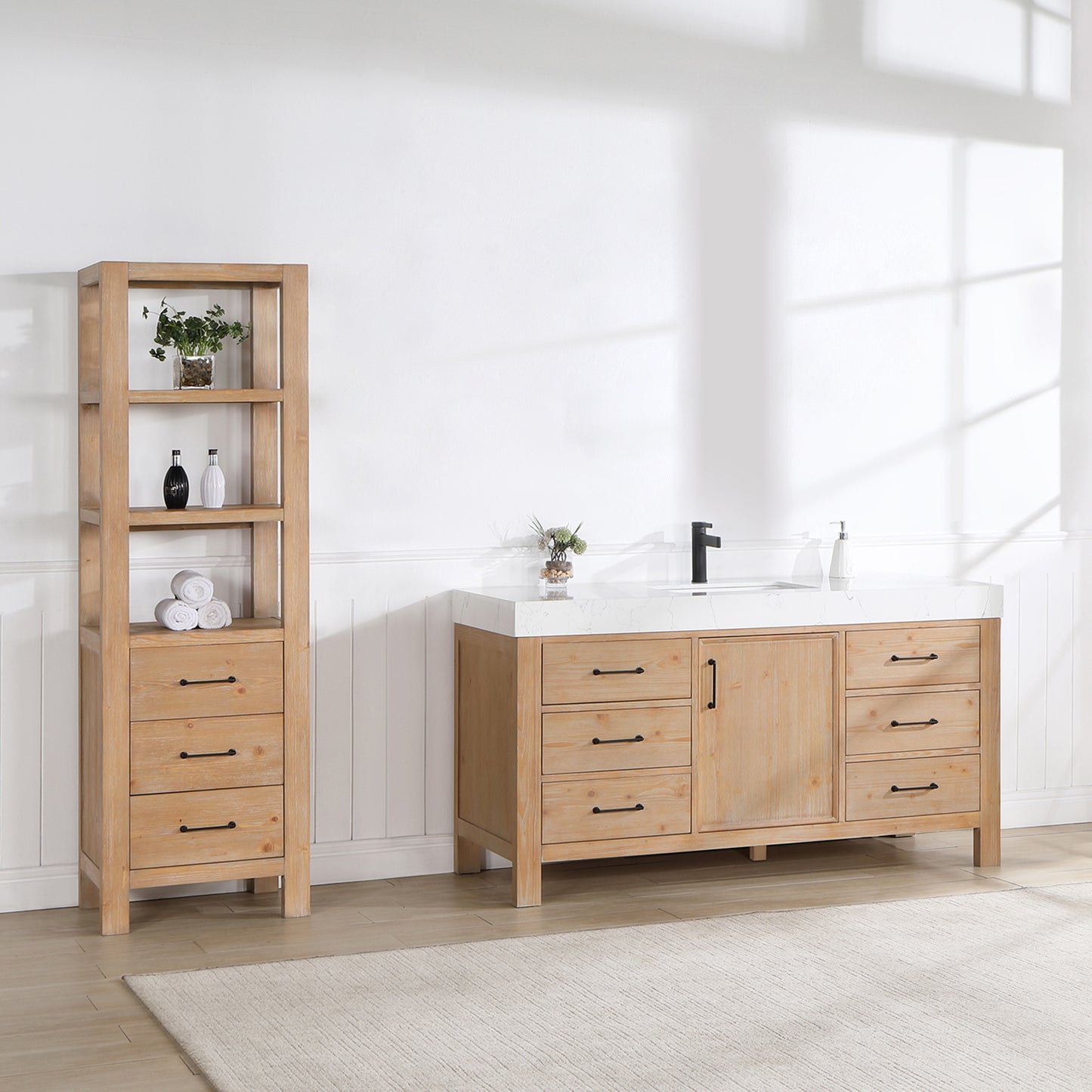 León 60" Free-standing Single Bathroom Vanity in Fir Wood Brown