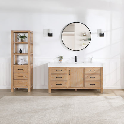 León 60" Free-standing Single Bathroom Vanity in Fir Wood Brown