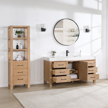 León 60" Free-standing Single Bathroom Vanity in Fir Wood Brown