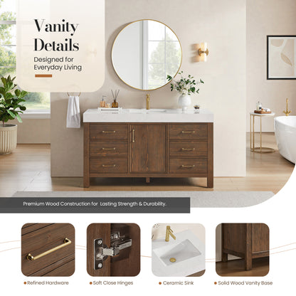 León 60" Free-standing Single Bathroom Vanity in Spruce Aged Brown