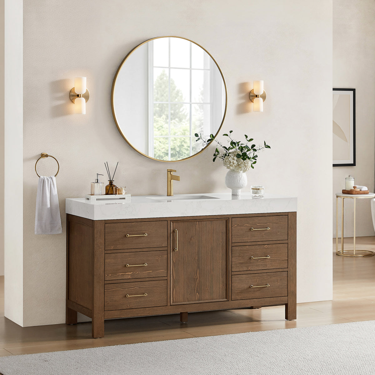 León 60" Free-standing Single Bathroom Vanity in Spruce Aged Brown