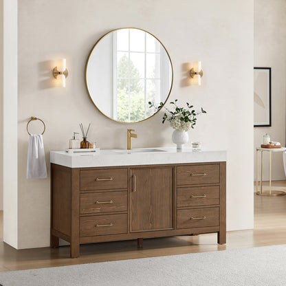León 60" Free-standing Single Bathroom Vanity in Spruce Aged Brown