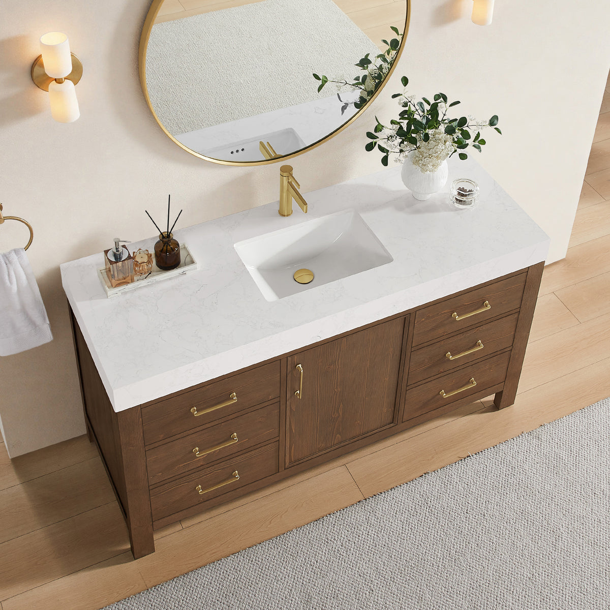 León 60" Free-standing Single Bathroom Vanity in Spruce Aged Brown