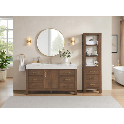 León 60" Free-standing Single Bathroom Vanity in Spruce Aged Brown with Mirror