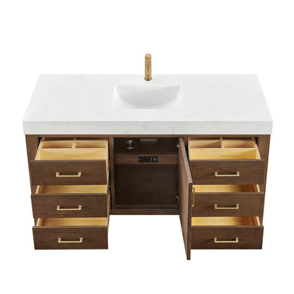 León 60" Free-standing Single Bathroom Vanity in Spruce Aged Brown with Mirror