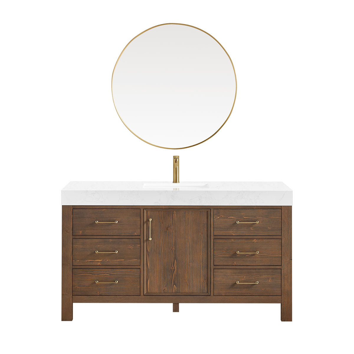 León 60" Free-standing Single Bathroom Vanity in Spruce Aged Brown with Mirror