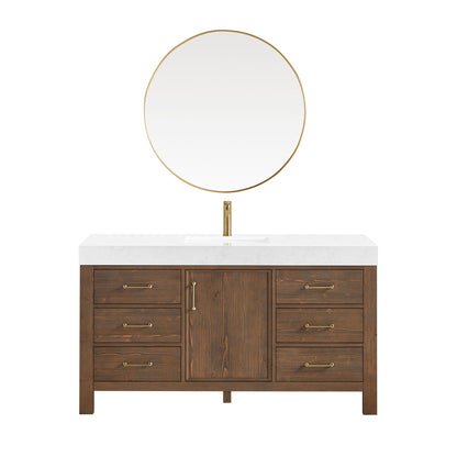 León 60" Free-standing Single Bathroom Vanity in Spruce Aged Brown with Mirror