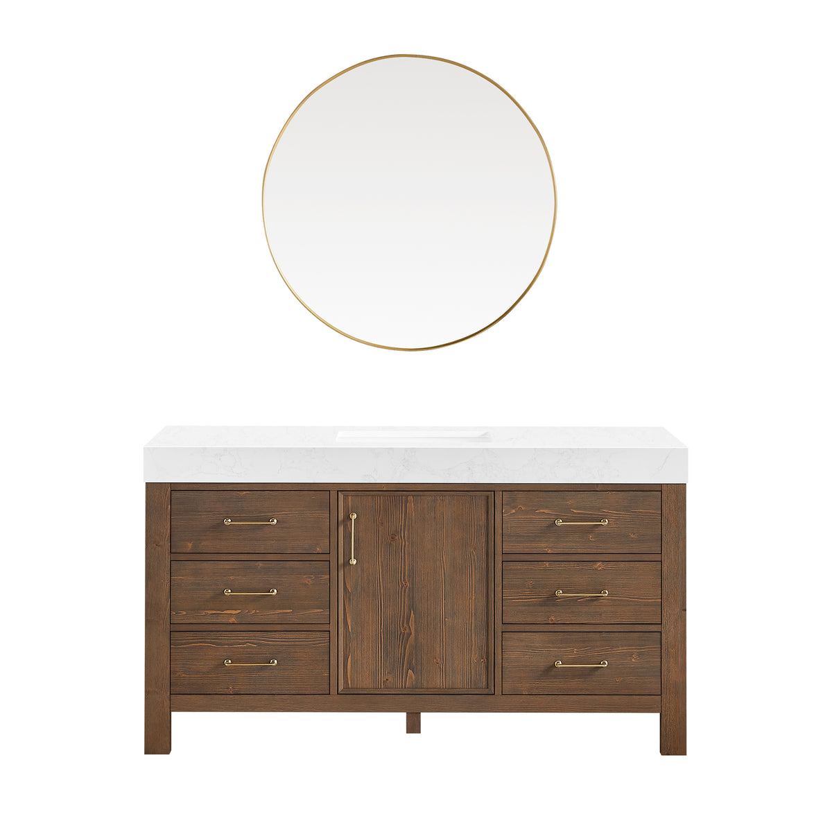León 60" Free-standing Single Bathroom Vanity in Spruce Aged Brown with Mirror