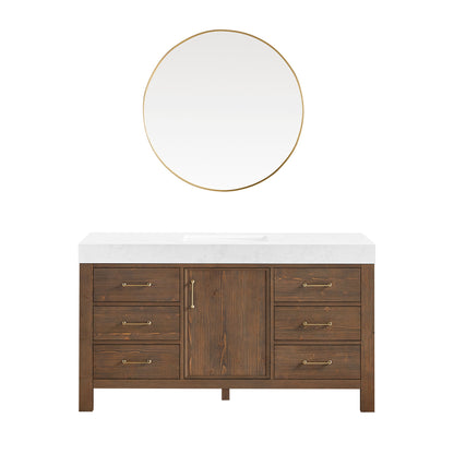 León 60" Free-standing Single Bathroom Vanity in Spruce Aged Brown with Mirror