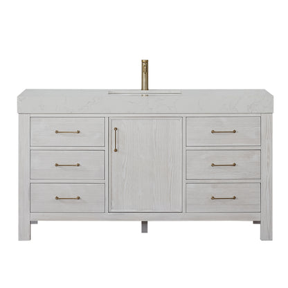 León 60" Free-standing Single Bathroom Vanity in Washed White
