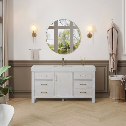 León 60" Free-standing Single Bathroom Vanity in Washed White