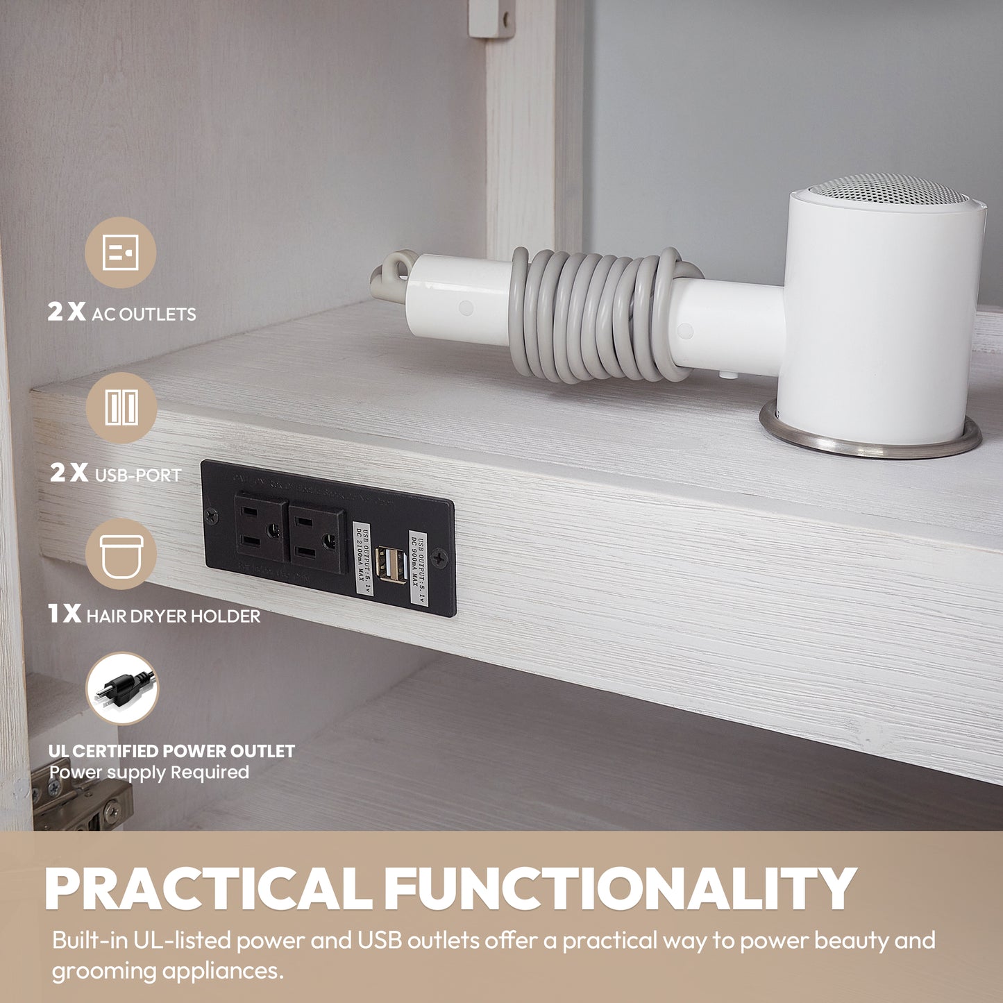 León 60" Free-standing Single Bathroom Vanity in Washed White