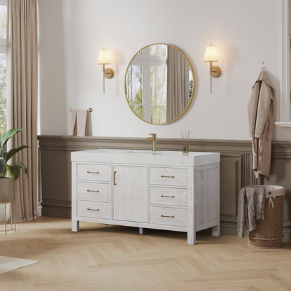León 60" Free-standing Single Bathroom Vanity in Washed White