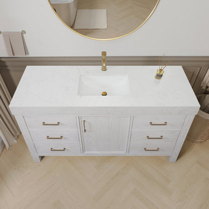León 60" Free-standing Single Bathroom Vanity in Washed White