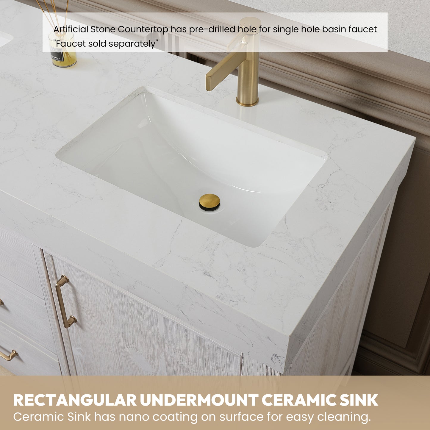 León 60" Free-standing Single Bathroom Vanity in Washed White
