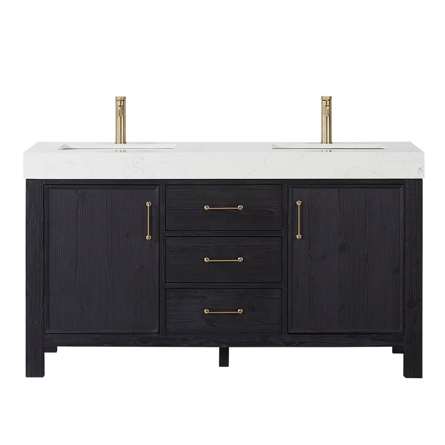 León 60" Free-standing Double Bathroom Vanity in Fir Wood Black