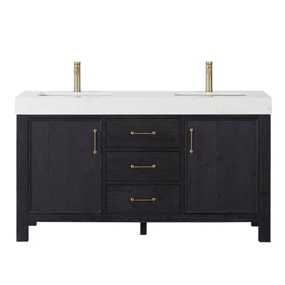 León 60" Free-standing Double Bathroom Vanity in Fir Wood Black
