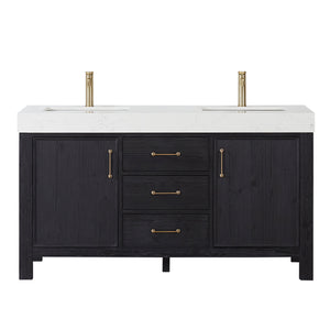 Open image in slideshow, León 60in. Free-standing Double Bathroom Vanity in Fir Wood Black with Composite top in Lightning White
