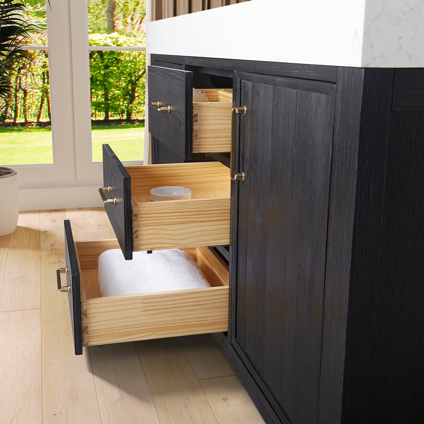 León 60" Free-standing Double Bathroom Vanity in Fir Wood Black