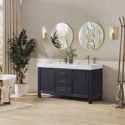 León 60" Free-standing Double Bathroom Vanity in Fir Wood Black