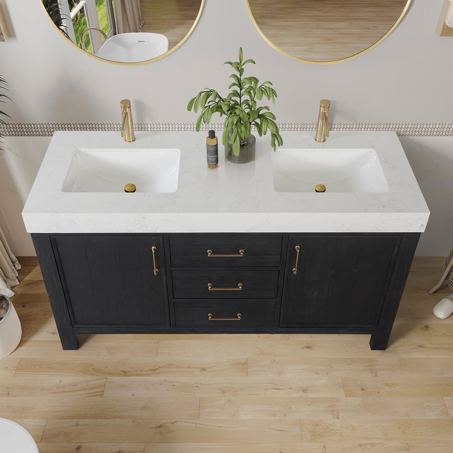 León 60" Free-standing Double Bathroom Vanity in Fir Wood Black