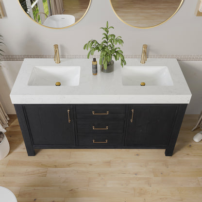 León 60" Free-standing Double Bathroom Vanity in Fir Wood Black