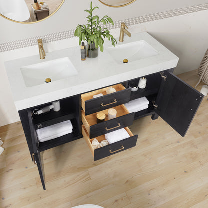 León 60" Free-standing Double Bathroom Vanity in Fir Wood Black