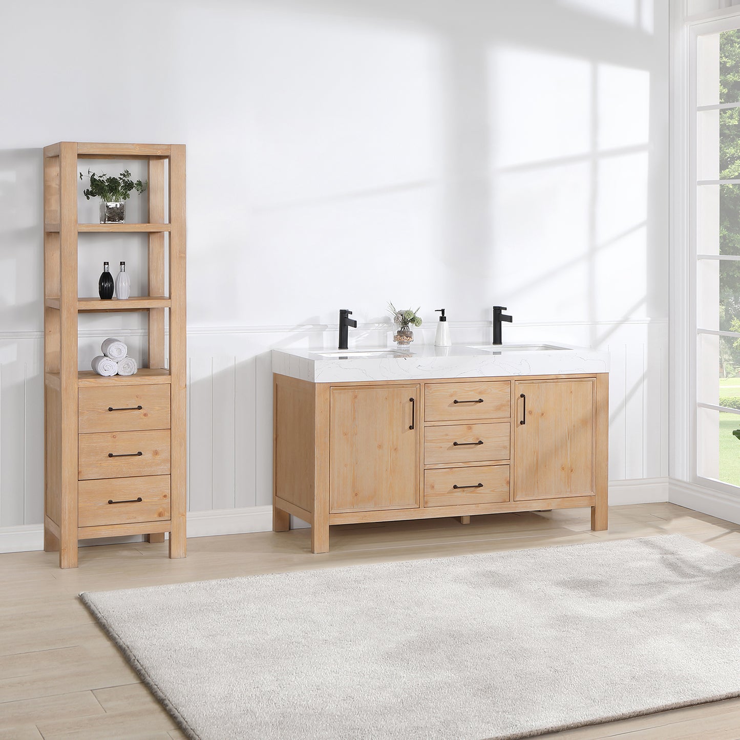 León 60" Free-standing Double Bathroom Vanity in Fir Wood Brown