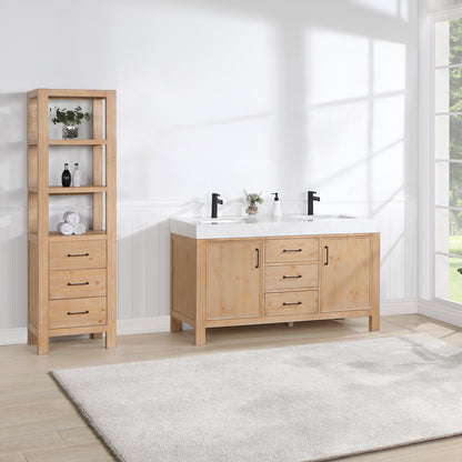 León 60" Free-standing Double Bathroom Vanity in Fir Wood Brown