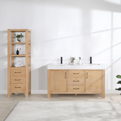 León 60" Free-standing Double Bathroom Vanity in Fir Wood Brown