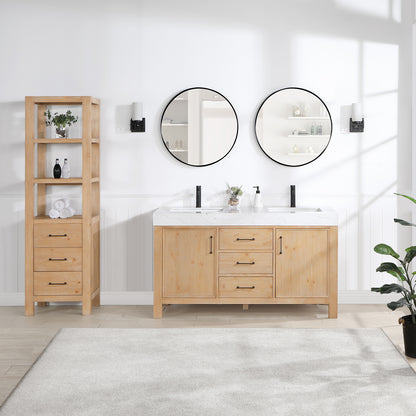 León 60" Free-standing Double Bathroom Vanity in Fir Wood Brown