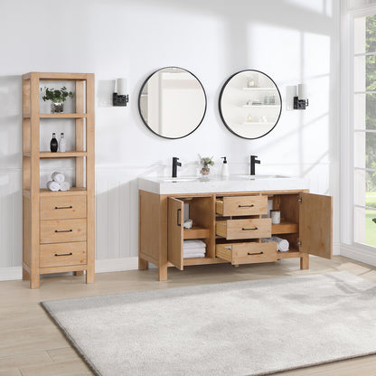 León 60" Free-standing Double Bathroom Vanity in Fir Wood Brown