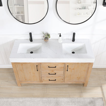 León 60" Free-standing Double Bathroom Vanity in Fir Wood Brown