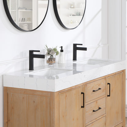 León 60" Free-standing Double Bathroom Vanity in Fir Wood Brown
