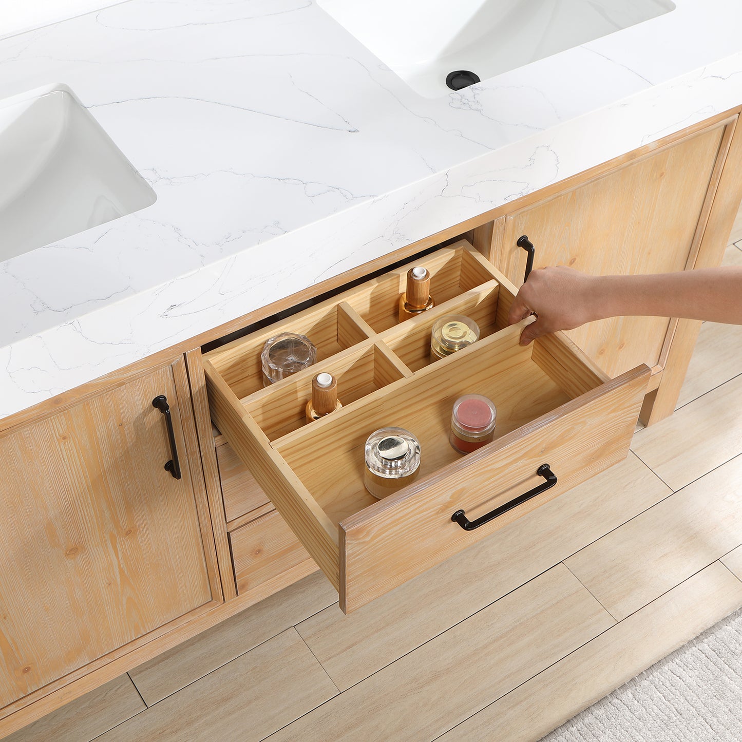 León 60" Free-standing Double Bathroom Vanity in Fir Wood Brown