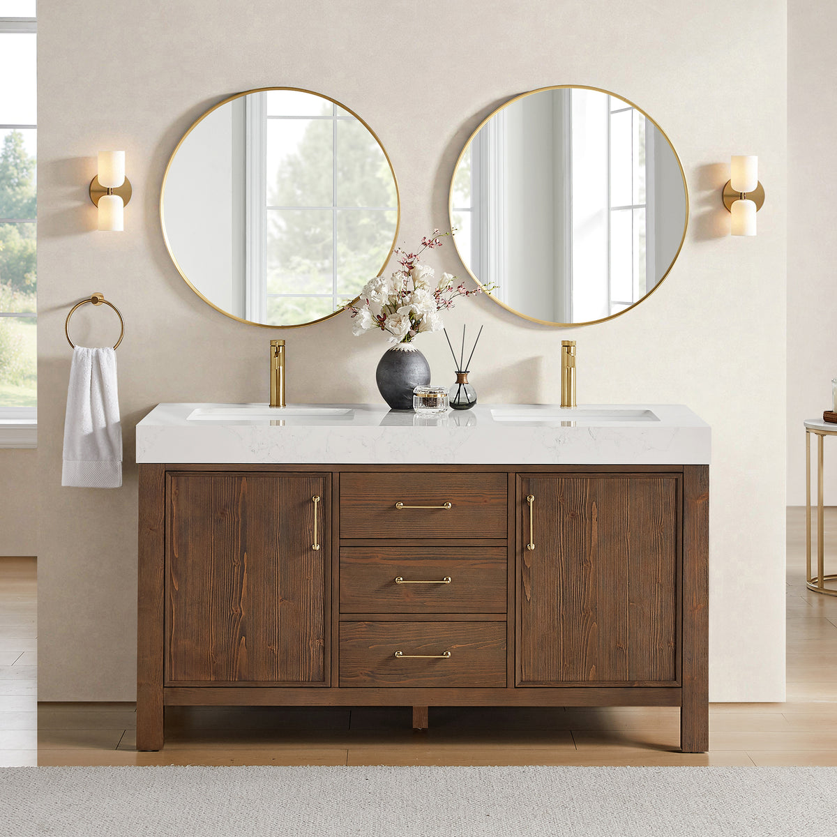 León 60" Free-standing Double Bathroom Vanity in Spruce Aged Brown