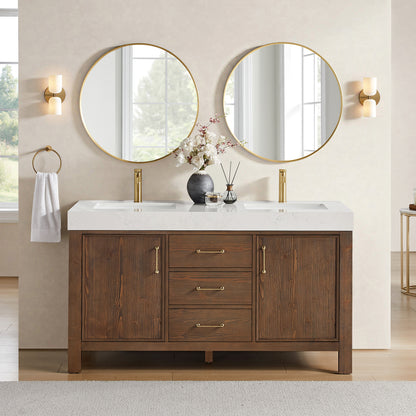 León 60" Free-standing Double Bathroom Vanity in Spruce Aged Brown
