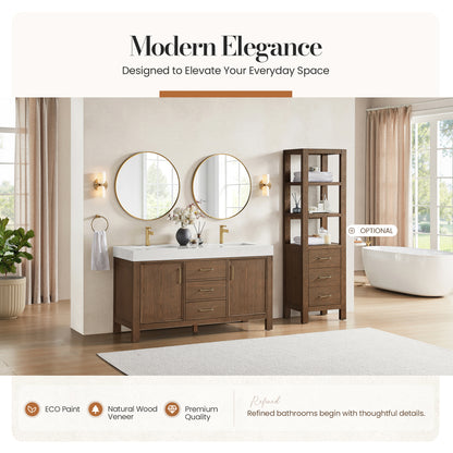 León 60" Free-standing Double Bathroom Vanity in Spruce Aged Brown