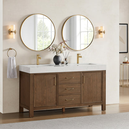 León 60" Free-standing Double Bathroom Vanity in Spruce Aged Brown