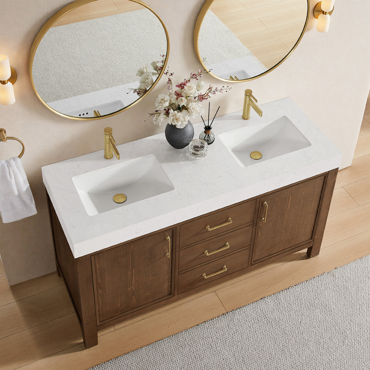 León 60" Free-standing Double Bathroom Vanity in Spruce Aged Brown