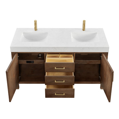 León 60" Free-standing Double Bathroom Vanity in Spruce Aged Brown with Mirror