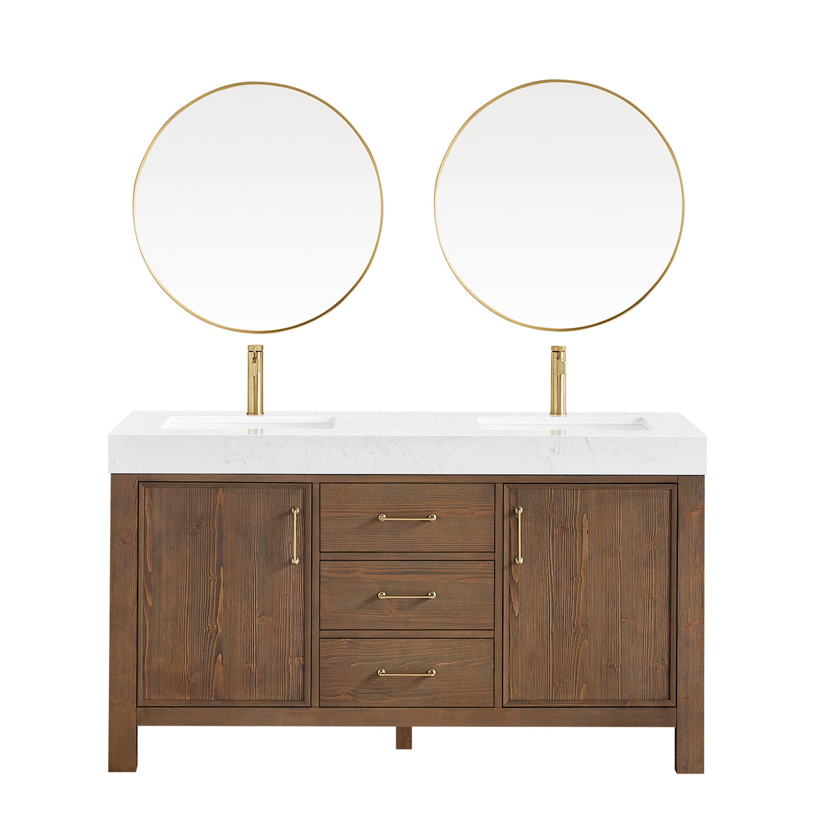 León 60" Free-standing Double Bathroom Vanity in Spruce Aged Brown with Mirror