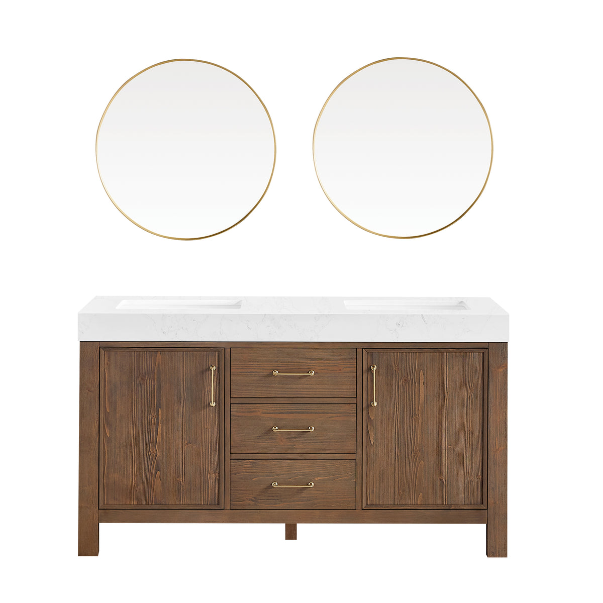 León 60" Free-standing Double Bathroom Vanity in Spruce Aged Brown with Mirror