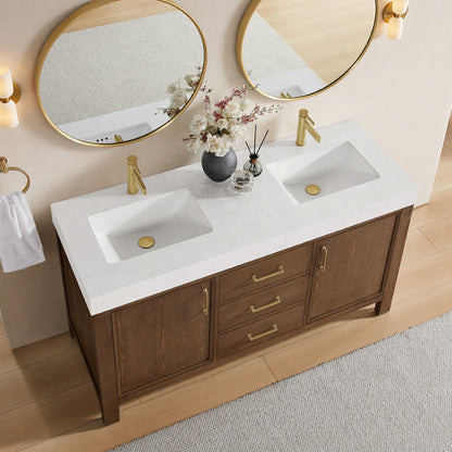 León 60" Free-standing Double Bathroom Vanity in Spruce Aged Brown with Mirror