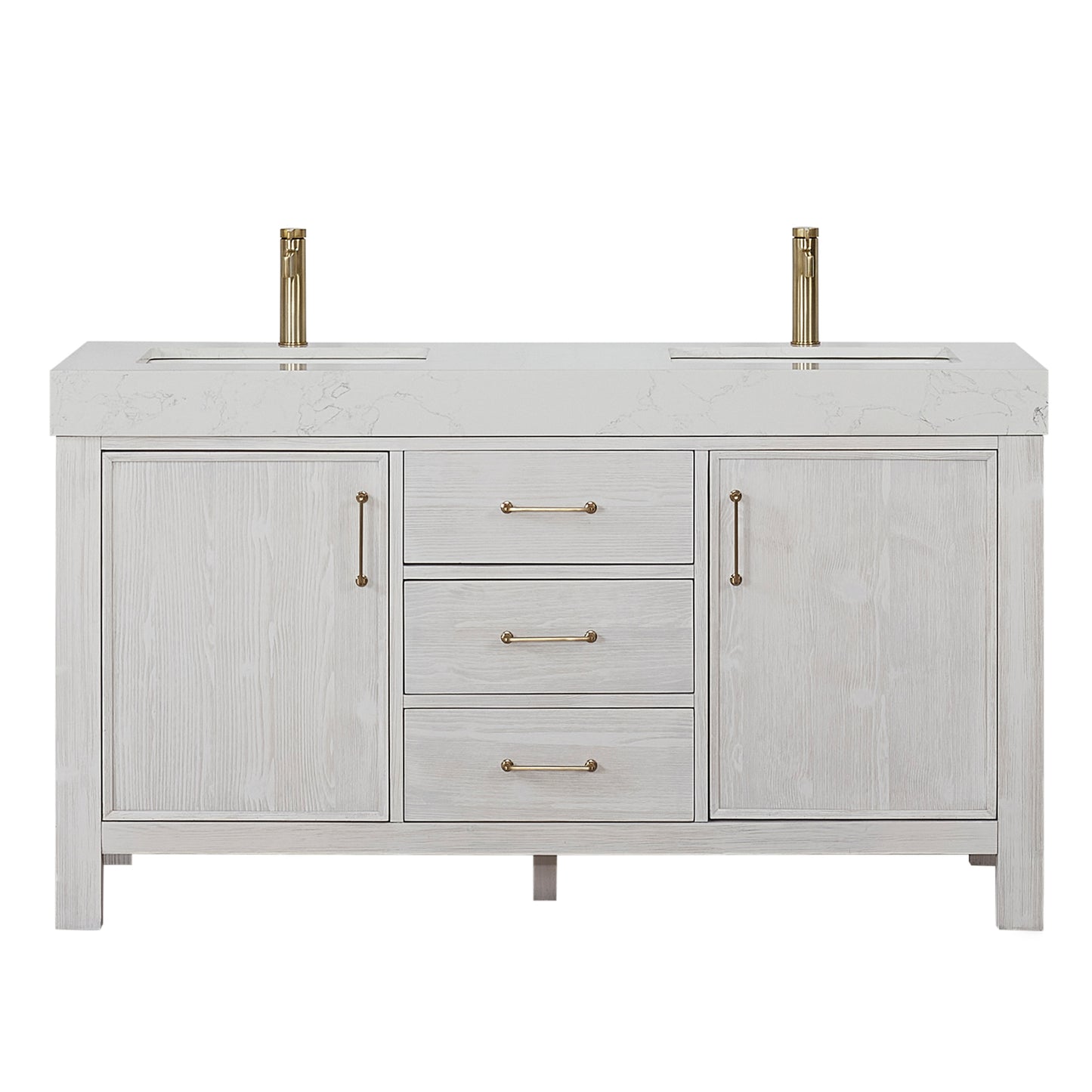 León 60" Free-standing Double Bathroom Vanity in Washed White